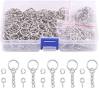 Vista 1 de Swpeet Juego de 450 llaveros plateados de 3/5 de pulgada y 0.591 in, incluye 150 anillos de llavero con cadena y 150 anillos de salto con 150 pines