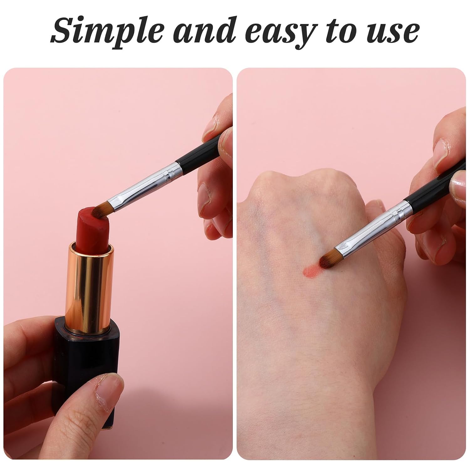 Lip Brush for Lipstick, Ended Portable Lip Makeup Brushes with Cap, Travel Retractable Lipstick Brush Retractable Gloss Applicator Set, Small Make Up Brushes (6Pcs, Silver)