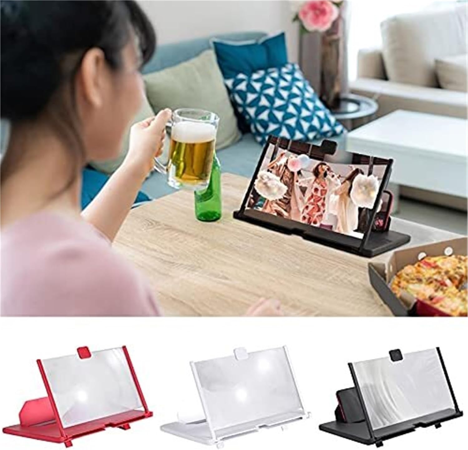 Phone Screen Magnifier Magnifier 3D for Phone Lens Professional Cellphone Screen Magnifying Glass Ultra-Clear Foldable Holder(Black)