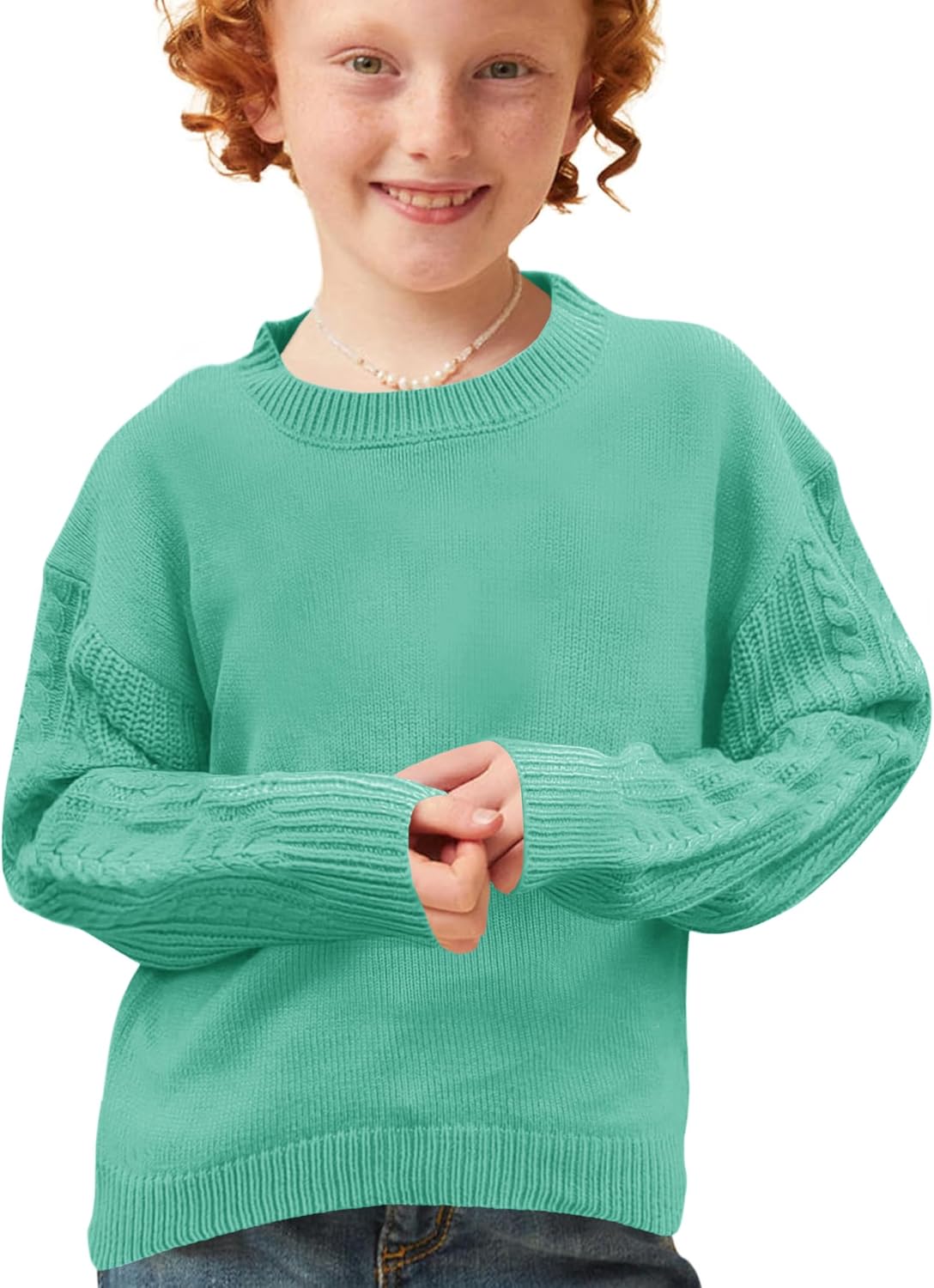 Girls Sweaters Crewneck Long Sleeve Kids Sweater Fall Winter Chunky Knit Pullover Jumper 5-14 - Image 4