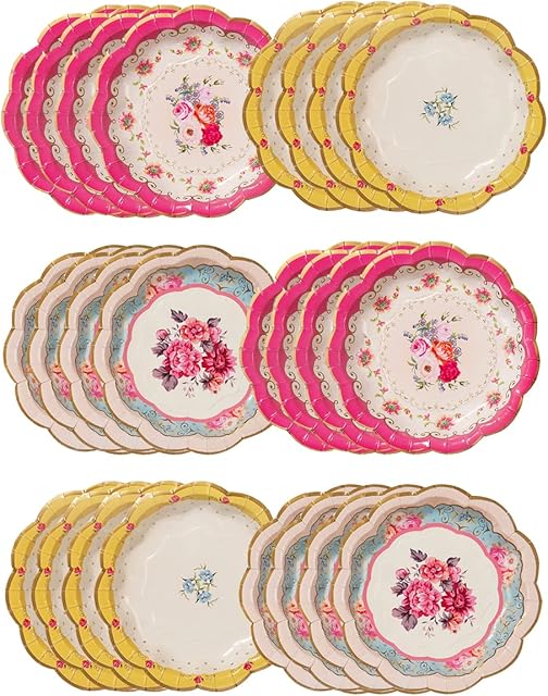 Talking Tables Vintage Floral Afternoon Tea Party Plates | Truly Scrumptious Disposable Tableware for Birthday, Garden Party, Baby Shower, Wedding, Anniversary Pack of 24 (17cm), Pink, (TS3-PLATE24)