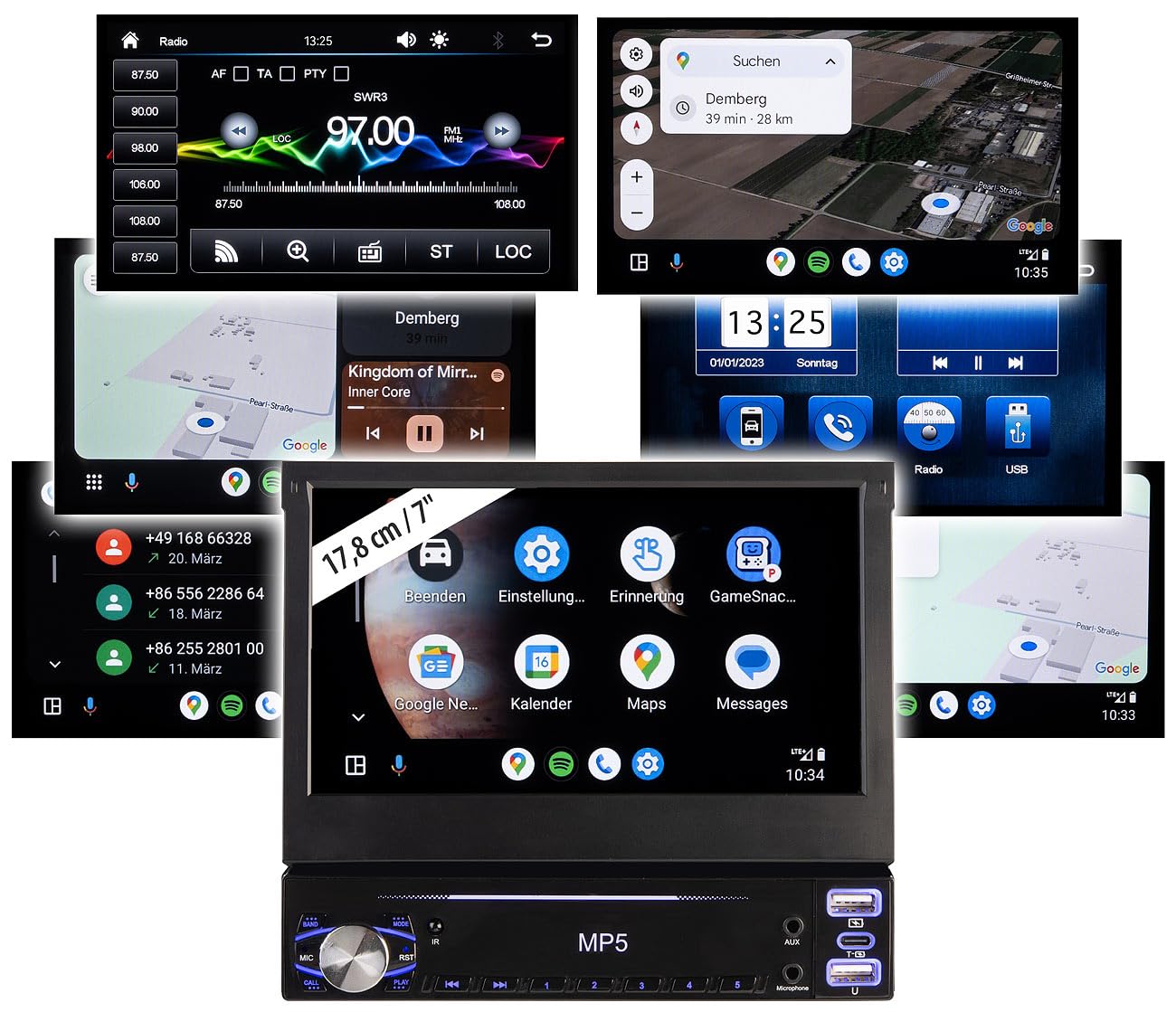 1 DIN Radio Carplay: 1-DIN-Autoradio mit Apple CarPlay, Android Auto, 17,8-cm-Display, MP5 (1 Radio Apple, Autoradio mit Navi, Kamera)