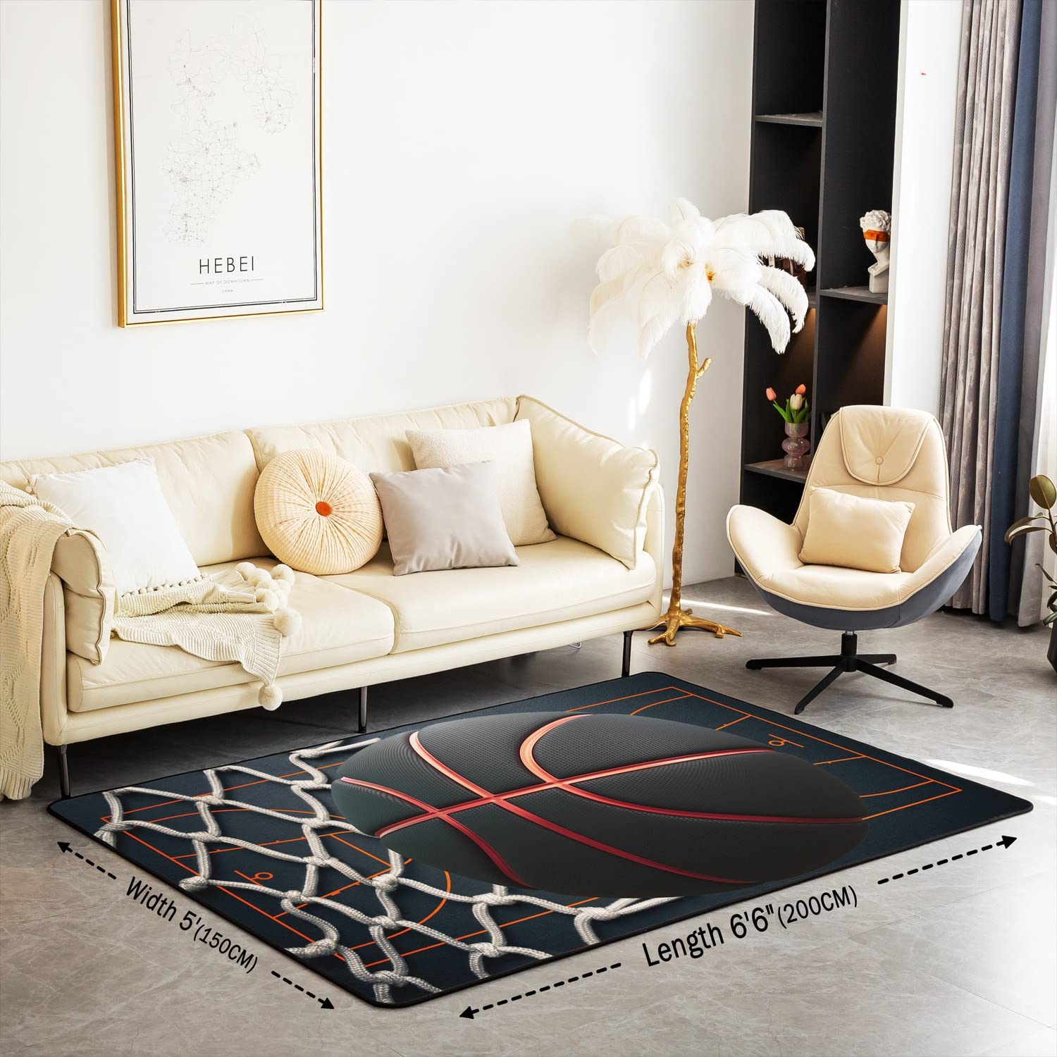 Basketball Bodenmatte Home Wetterfest Dekor Durable Indoor Entry Teppich Sports Thema Basketball Court Welcome 3D Ball Muster Teppich 100x150cm Weich Teppich Livingroom Eingang für Küche und Balkon