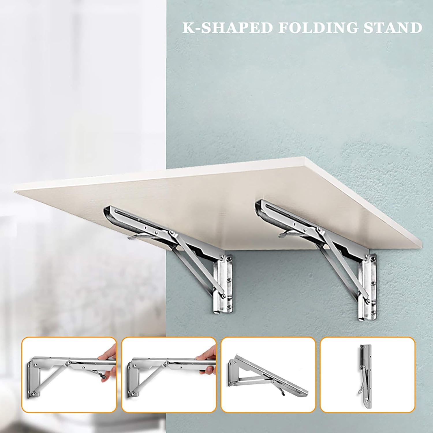 2 Pack, foldable shelf bracket, heavy-duty stainless steel shelf bracket, easy to install, space-saving DIY wall-mounted shelf bracket, maximum load 176lb, for kitchen, garage, bathroom,390mm/15.4 in
