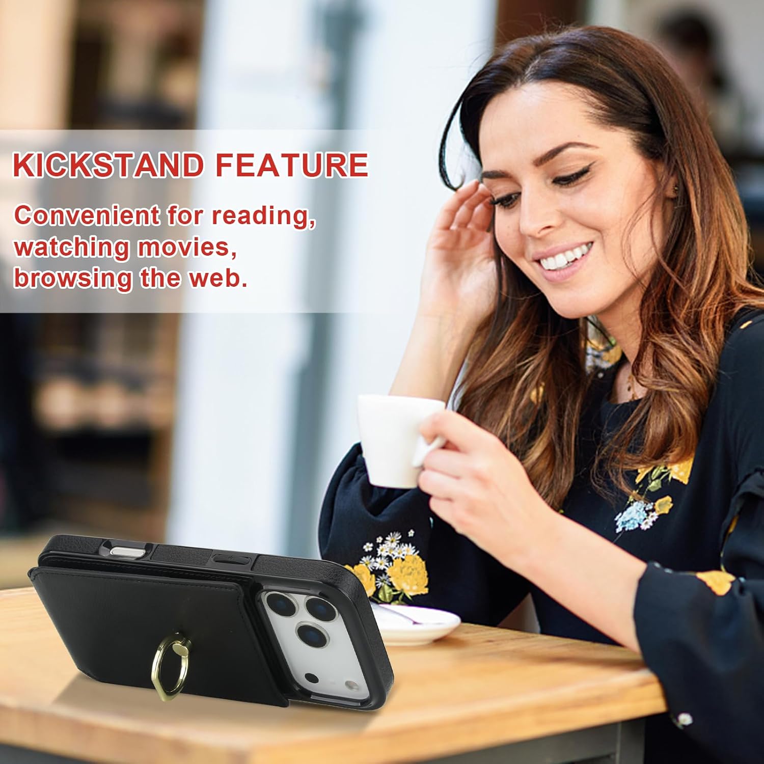 Folosu Compatible with iPhone 17 Pro Max Case Wallet with Card Holder, 360°Rotation Finger Ring Holder Kickstand, RFID Blocking Leather Protective Double Buttons Shockproof Cover 6.9 Inch Black