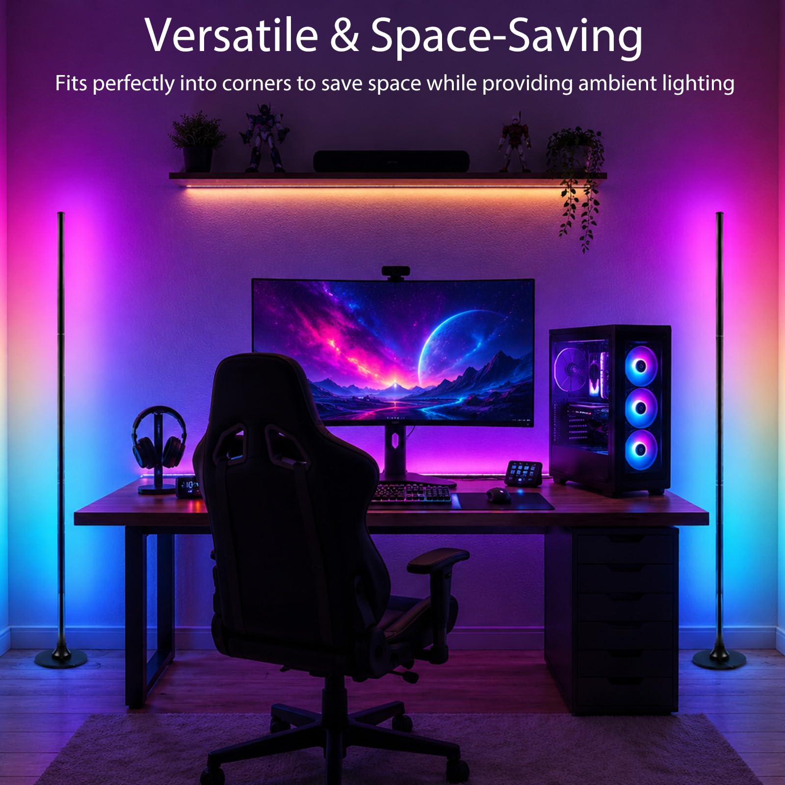 Aourow RGB Stehlampe 120CM, Ecklampe Dimmbar mit Smart App & Fernbedienung | 16 Millionen Farben,Musiksynchronisierung,100+ DIY-Modus & Timing -Funktion für Schlafzimmer,Gaming