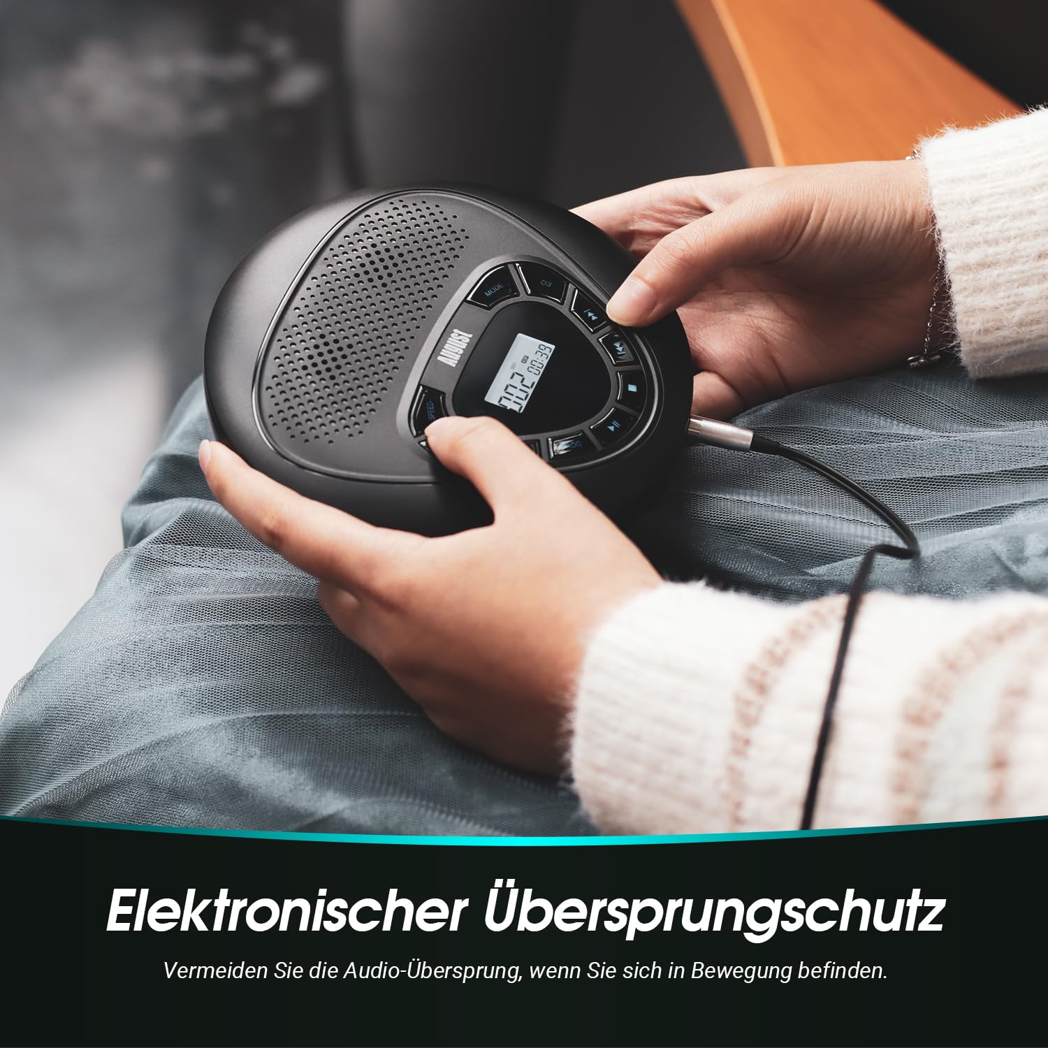 August SE10 Wiederaufladbarer tragbarer CD Player mit Kopfhörer - Discman USB-C mit Lautsprecher Überspring (Anti-Skip) Schutz MP3 CD Player mit Wiederholung/EQ/PROG/Micro SD/EQ für Erwachsene Kinder
