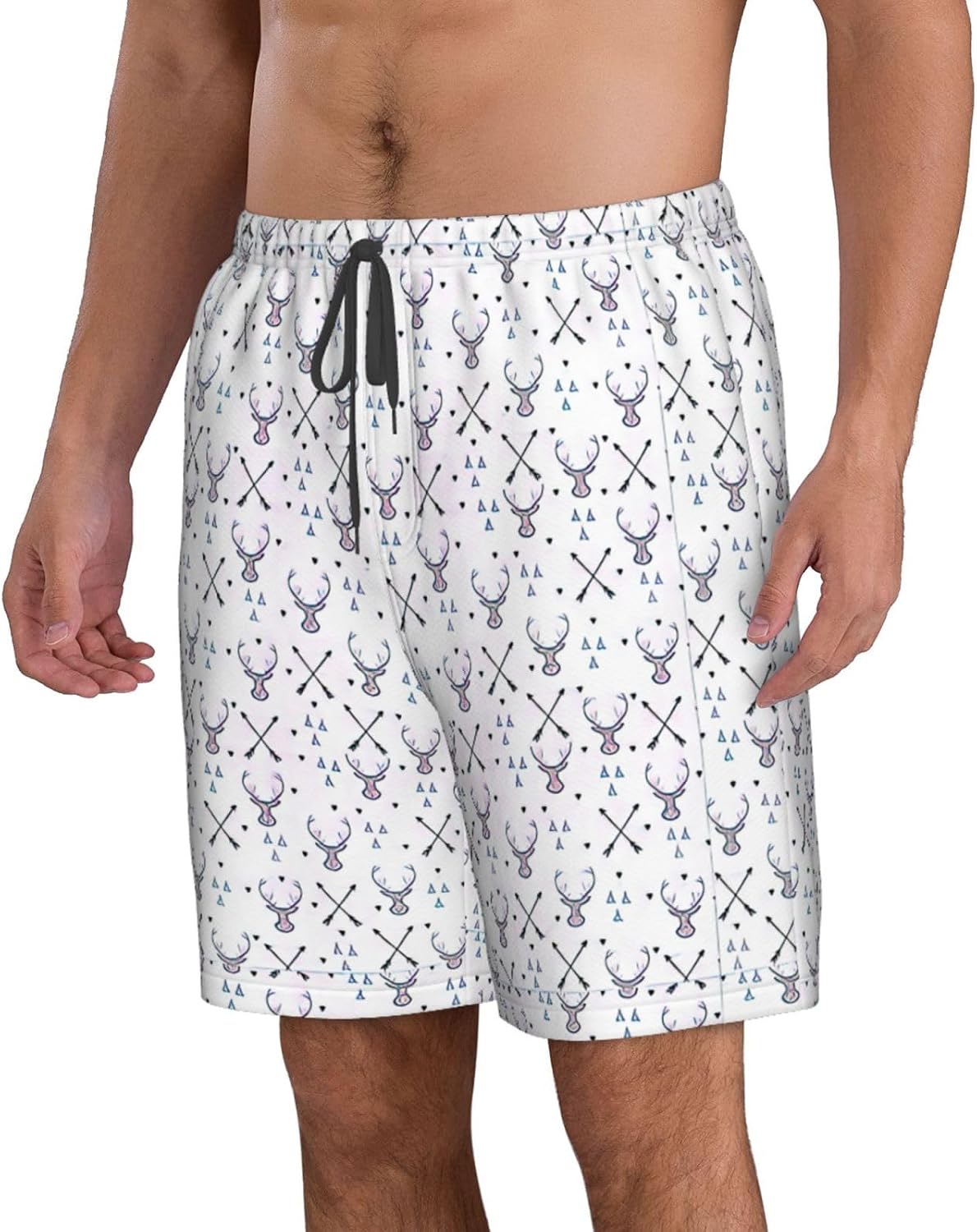 Hunting Arrows Triangles Deer Print Mens Casual Shorts Drawstring Summer Beach Stretch Shorts Novelty Swimtrunks