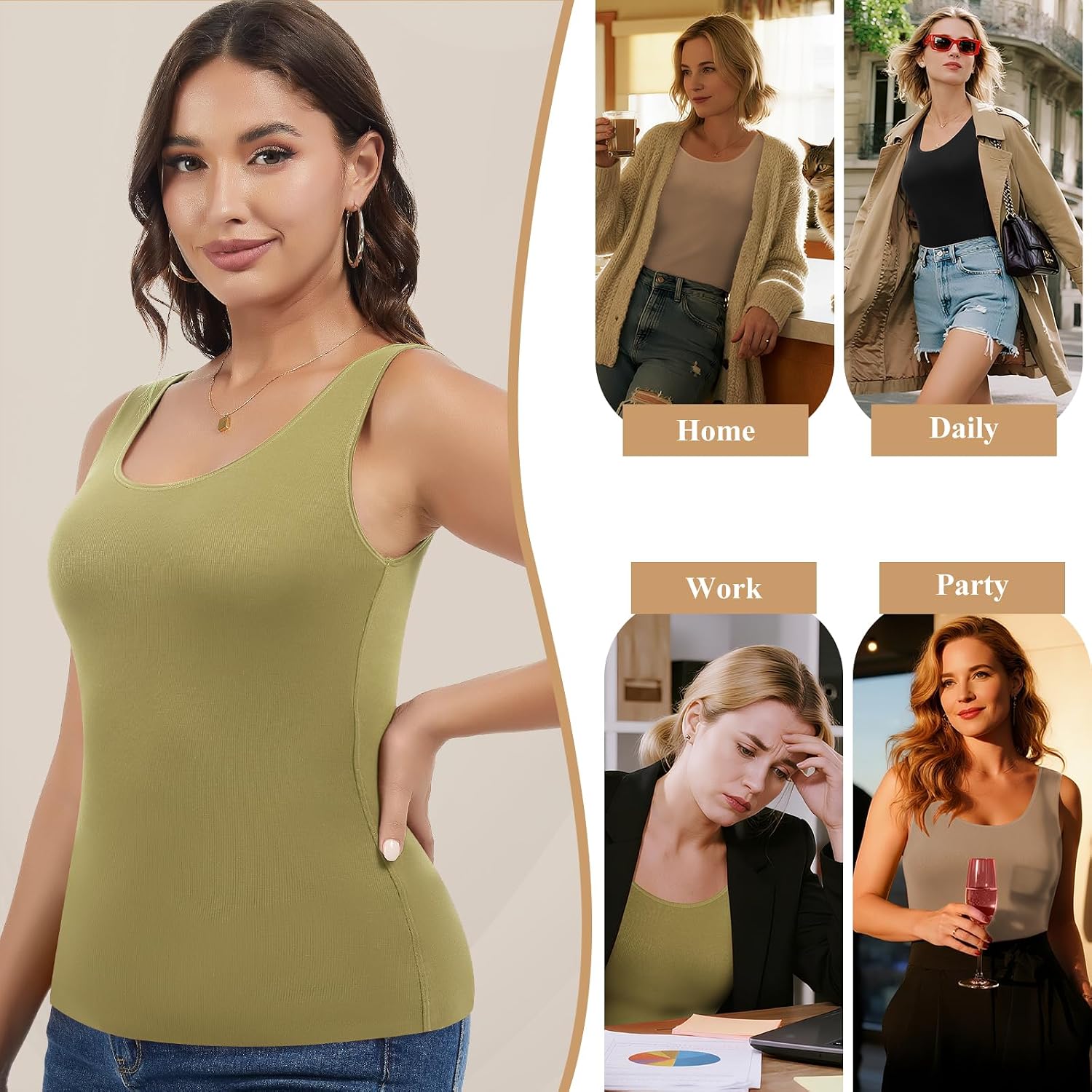 JOYSHAPER Womens Thermal Tank Tops Fleece Cami Underwear Tops Sleeveless Undershirt Warm Base Layer Vest