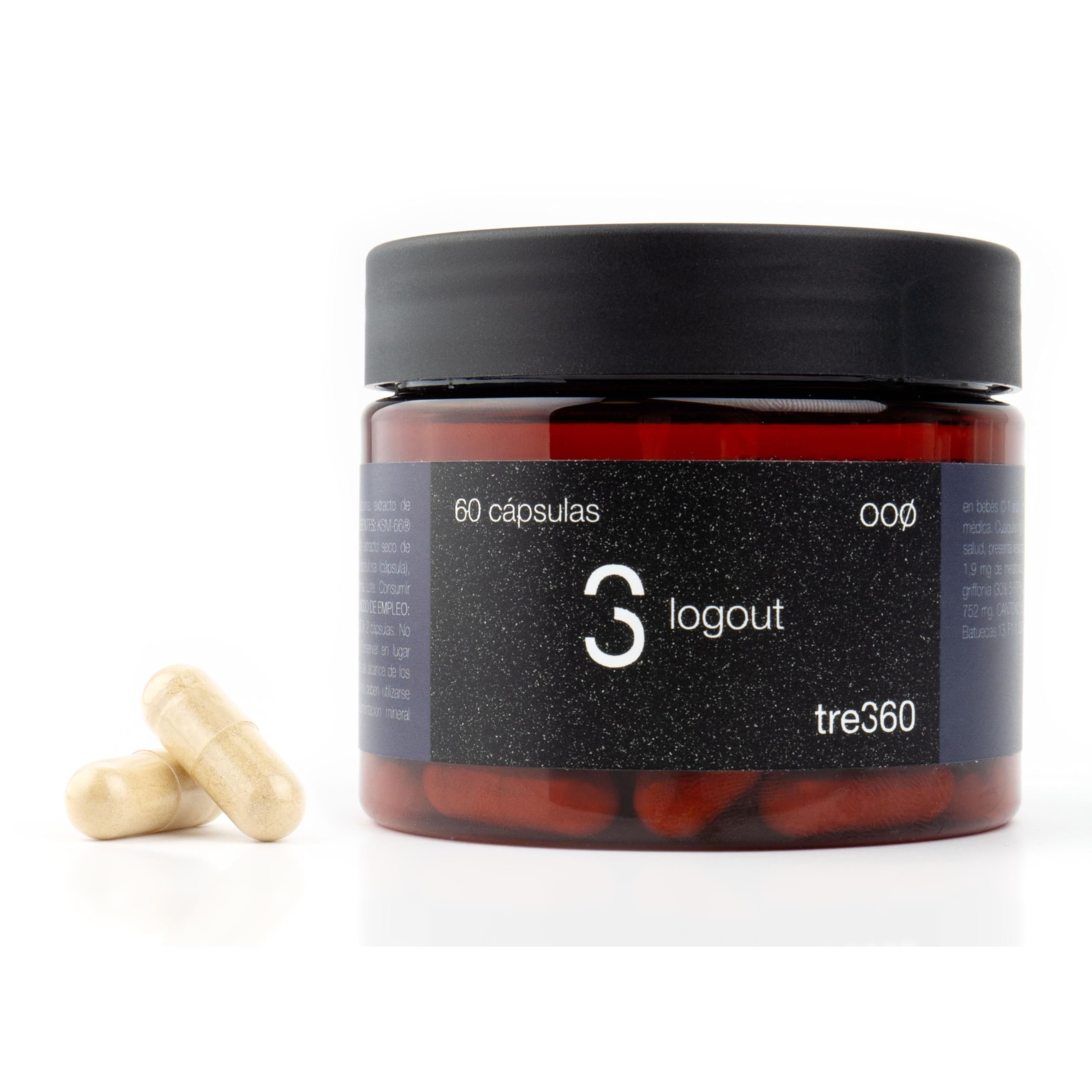 Tres60 - Logout Sueño y Descanso – 60 Cápsulas - Melatonina 1,9 mg, Ashwagandha KSM-66®, Griffonia 5-HTP y Magnesio - Complemento para Dormir Mejor y Favorecer el Descanso Nocturno