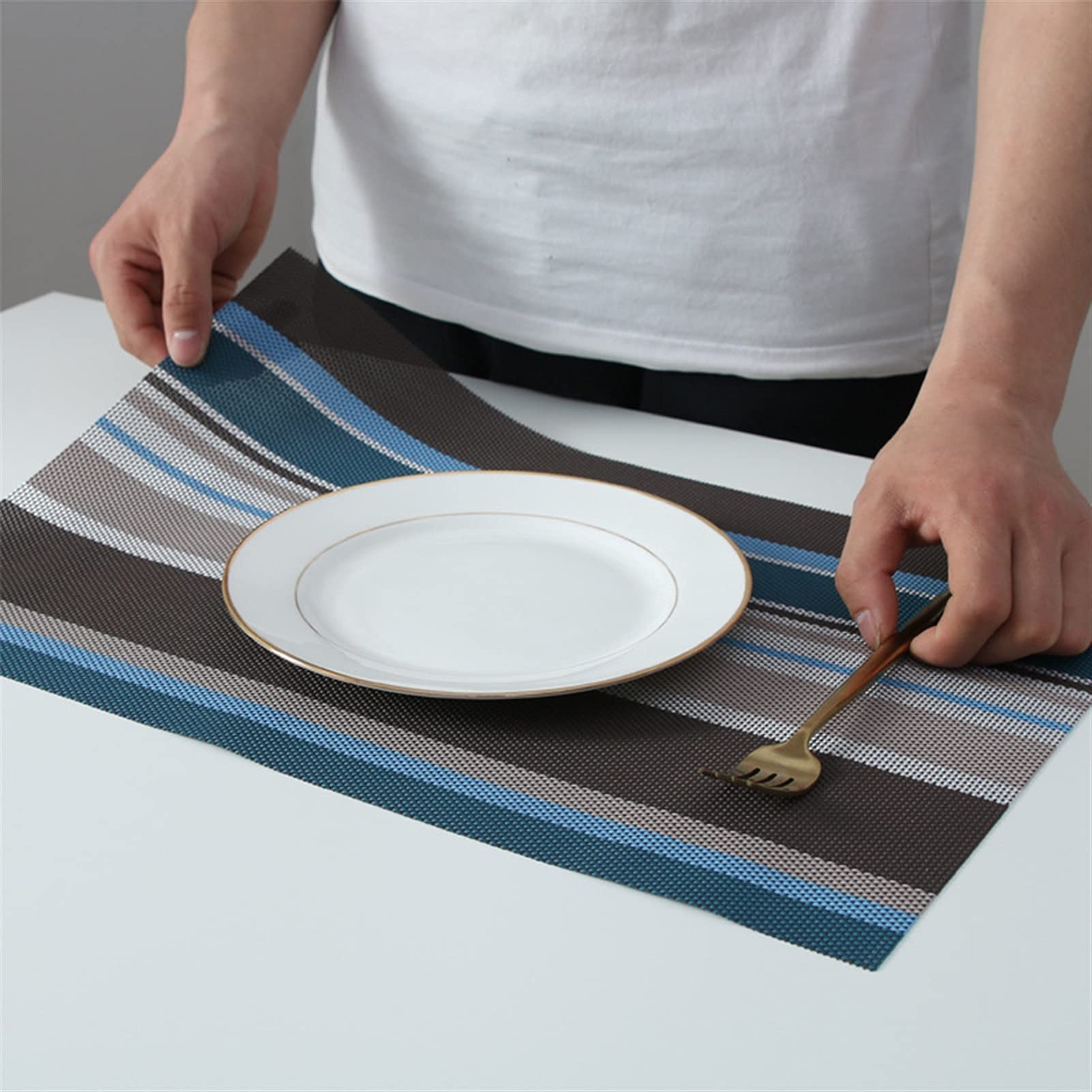 Table de tissage Accessoires de table Isolation thermique Table de table Table de table Tapis de la table à la maison (Color : Placemat Blue, Size : Rectangular)