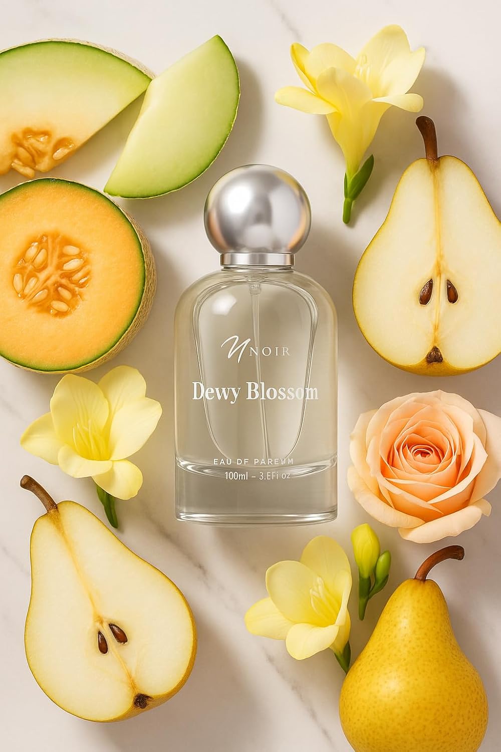 NOIR Dewy Blossom Eau de Parfum for Women – Fresh, Fruity and Floral Fragrance of Pear, Freesia & Rose with a soft Amber base | Long Lasting Luxury Scent – 100ml / 3.4 Fl Oz - Image 8