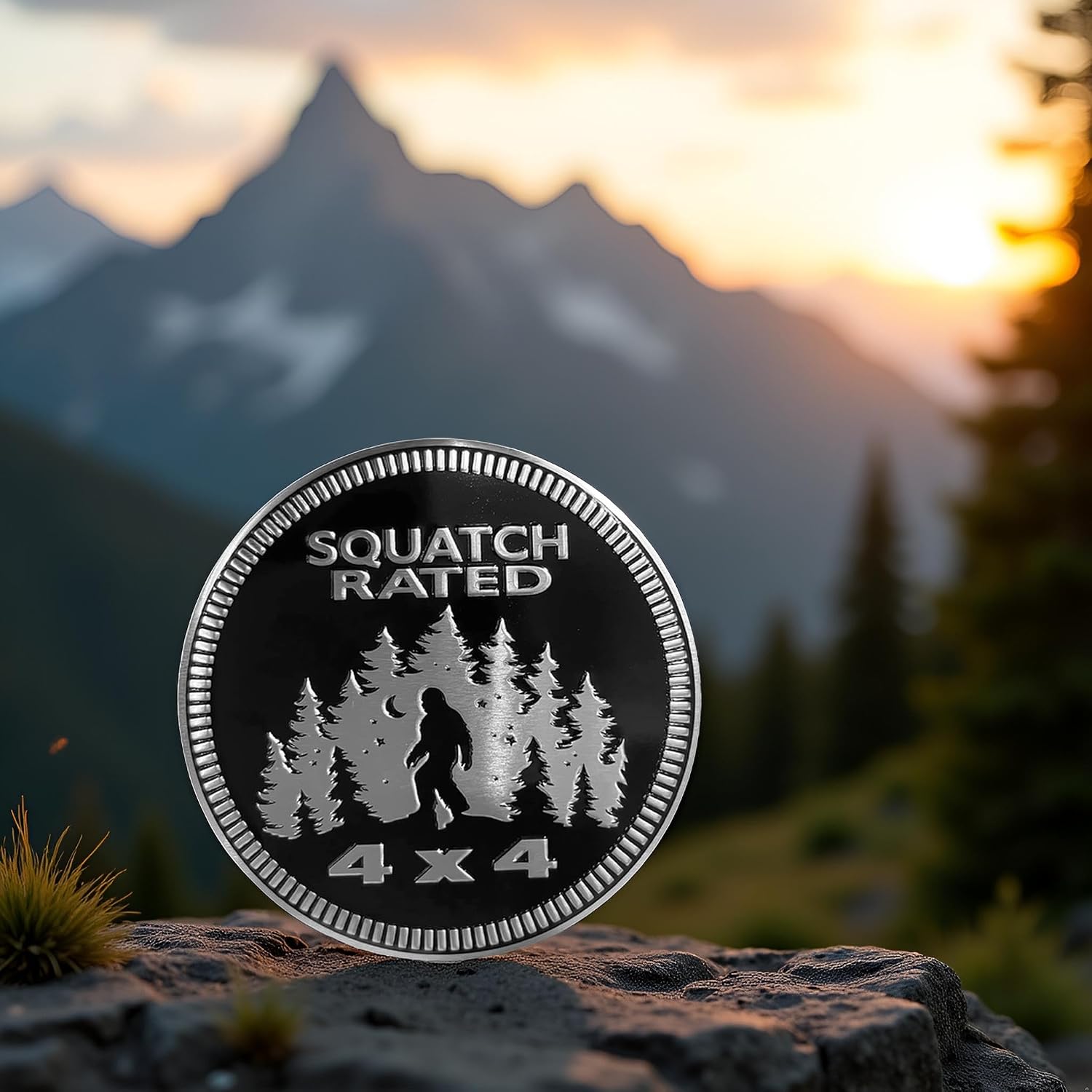 Squatch Badge Rated Car Emblem, 4 x 4 Metal Automotive Bigfoot Badge 3D Metal Car Badges Emblems Round Emblem Decals Badge Decals Stickers Compatible with Jeep Wrangler Vehicles Trucks SUV