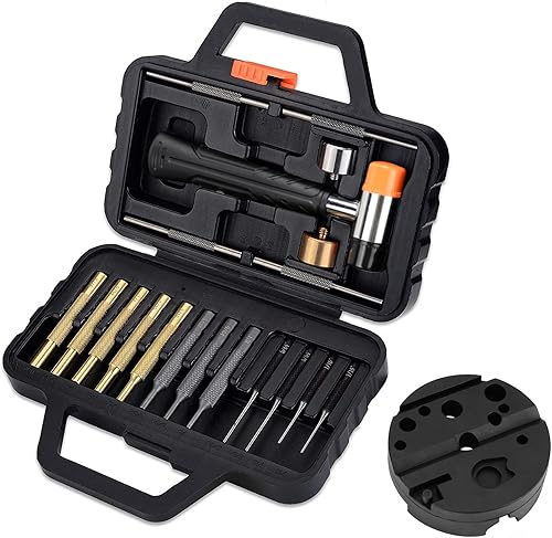 Pridefend Juego de punzones con bloque de banco, juego de punzones hecho de material sólido, incluyendo juego de punzones planos y bloque de banco,