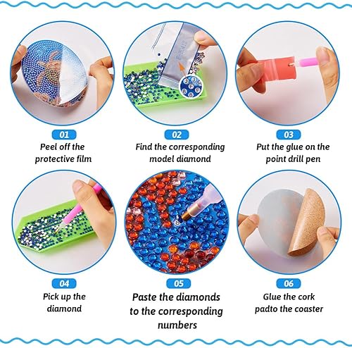 Miniatura 3 de FASHEWELRY Juego de 8 posavasos de pintura de diamante de 4 pulgadas, diseño de animales oceánicos, para exteriores, para bebidas, manualidades,