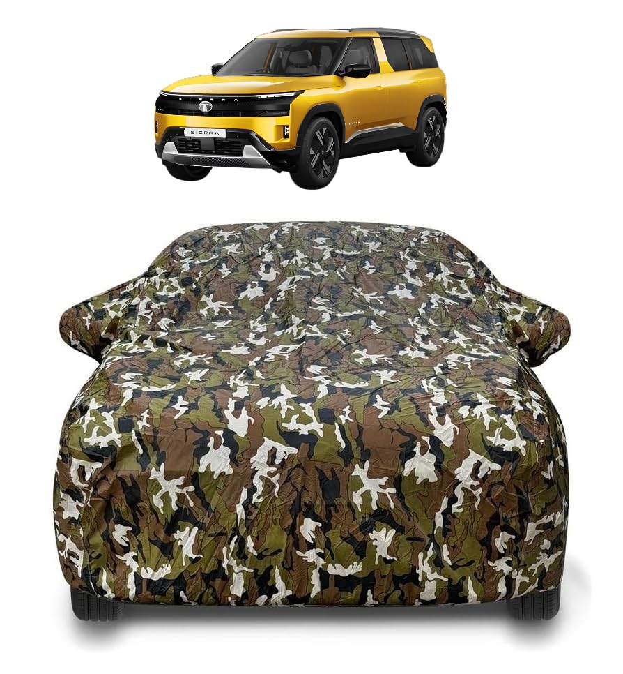Image of Auto Hub Car Cover Compatible with Tata Sierra Cover with Mirror Pocket and Soft Cotton Lining, Sierra Car Cover Waterproof, Army Print