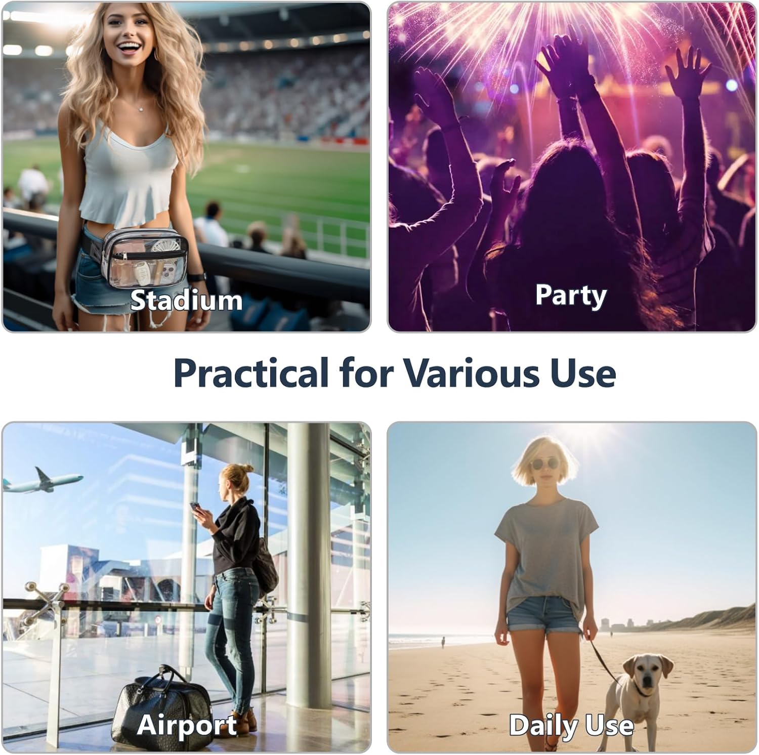 Packism Clear Fanny Pack Stadium Approved - Plus Size 35-51 inches Adjustable Strap Clear Belt Bag for Women Men Transparent Waist Bag for Concerts, Sporting Events, Black - Image 8