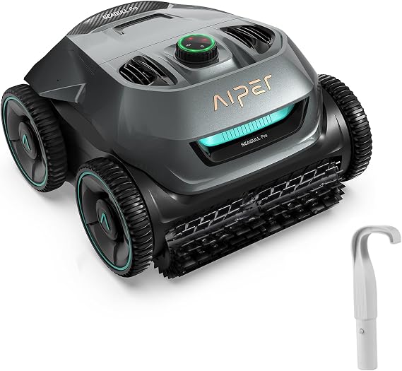 AIPER Seagull Pro Cordless Robotic Pool Cleaner with Hook, WavePath Navigation, Wall-Climbing, Quad-Motor, 150 mins Runtime for Inground Pools up to 1,600 sq.ft, ZT6002