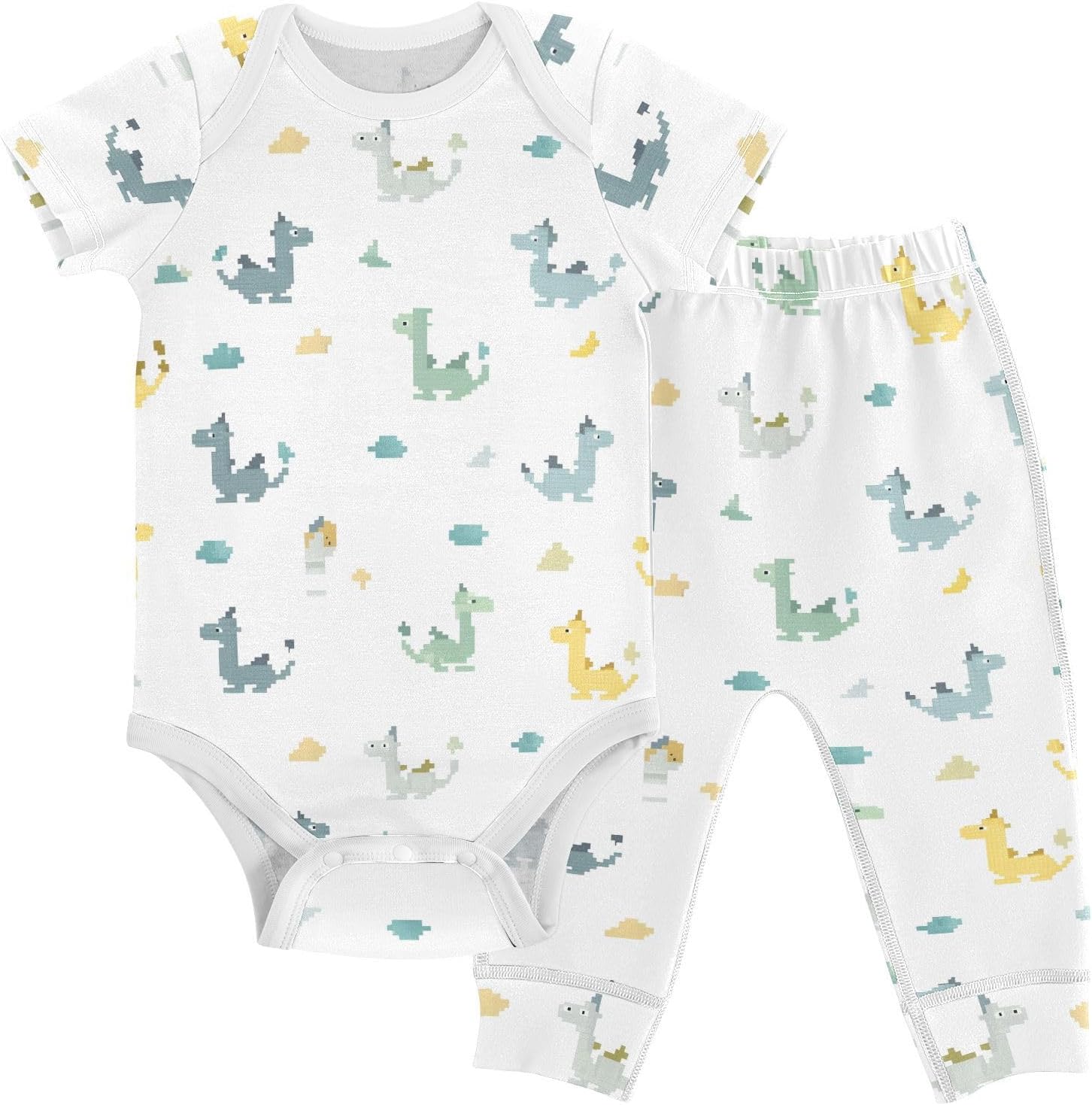 vvfelixl Baby Clothes Pixel Dragon Art Baby Bodysuits Set Unisex Short Sleeve Babys Pants Sets 0-3M