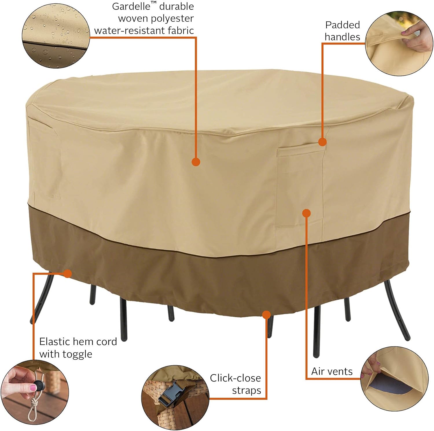 Classic Accessories Veranda Water-Resistant 52 Inch Bistro Round Patio Table & Chair Set Cover, Outdoor Table Cover