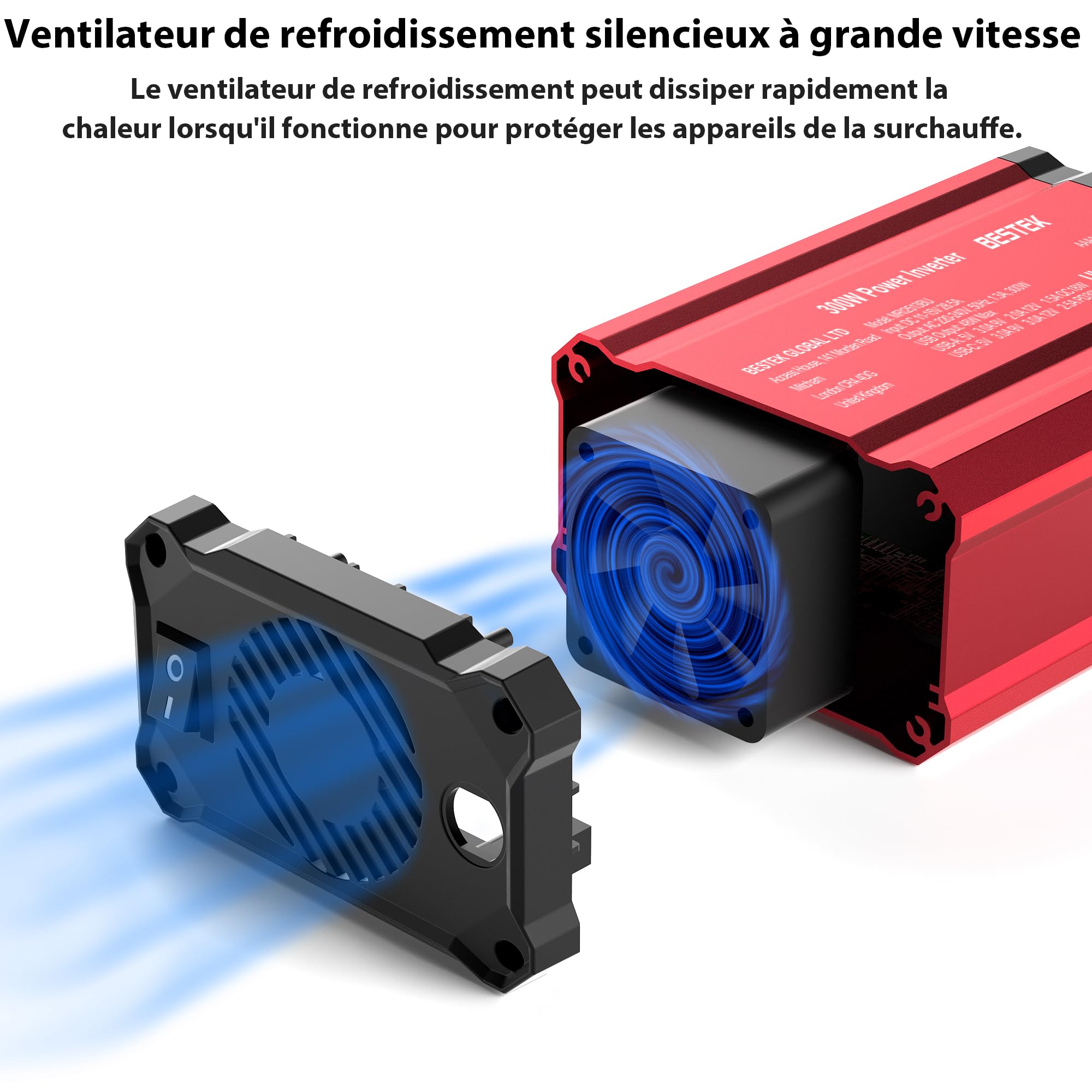 BESTEK Convertisseur 12v 220v 230v 240v 300W avec Deux Ports de Charge Rapide (PD30 et QC18W) Prise Allume Cigare Transformateur de Tension,Chargeur Voiture Camping Car avec Multi Protections (Noir)