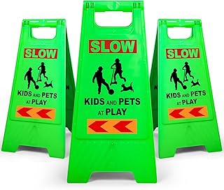 XPCARE 24 Inches Kids Playing Sign for Street, 3PACK Green Children at Play Safety Sign with Reflective Tapes,Caution Slow Down for Street,Kids and Pets at Play Warning Signs