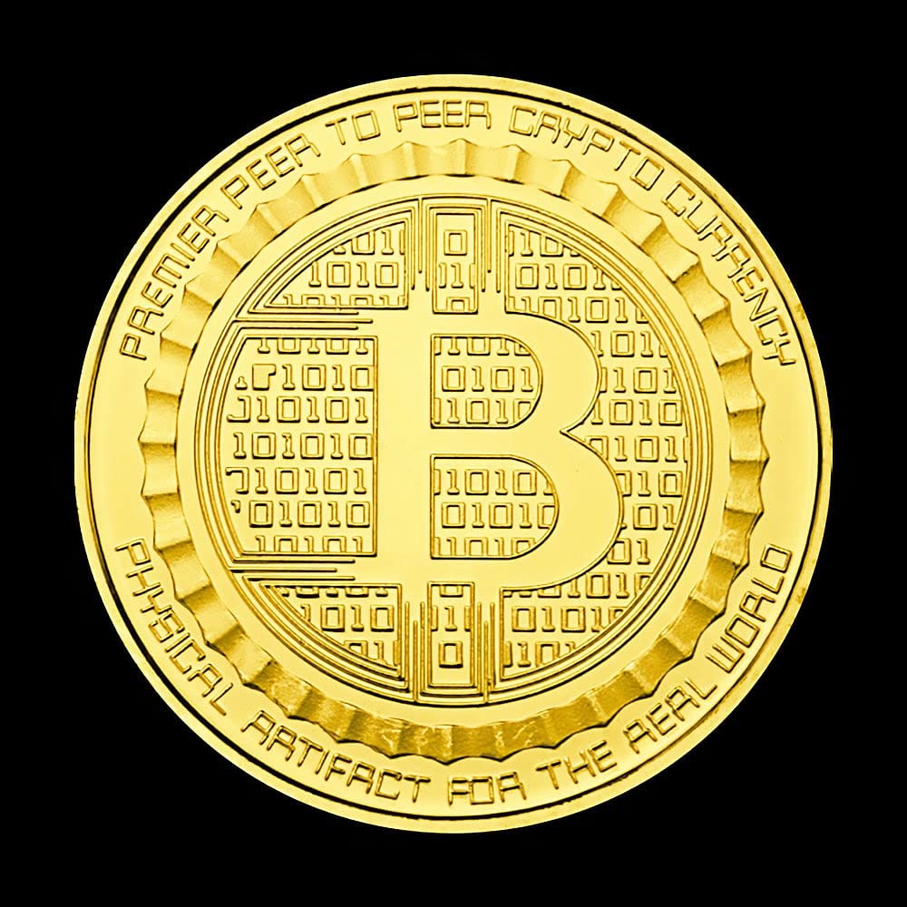 Moneta Bitcoin Placcata Oro Moneta Collezione Bitcoin Placcata Oro - 40mm,  2012, Commemorativa, Alto Rilievo, UK Stock Token Bitcoin Souvenir