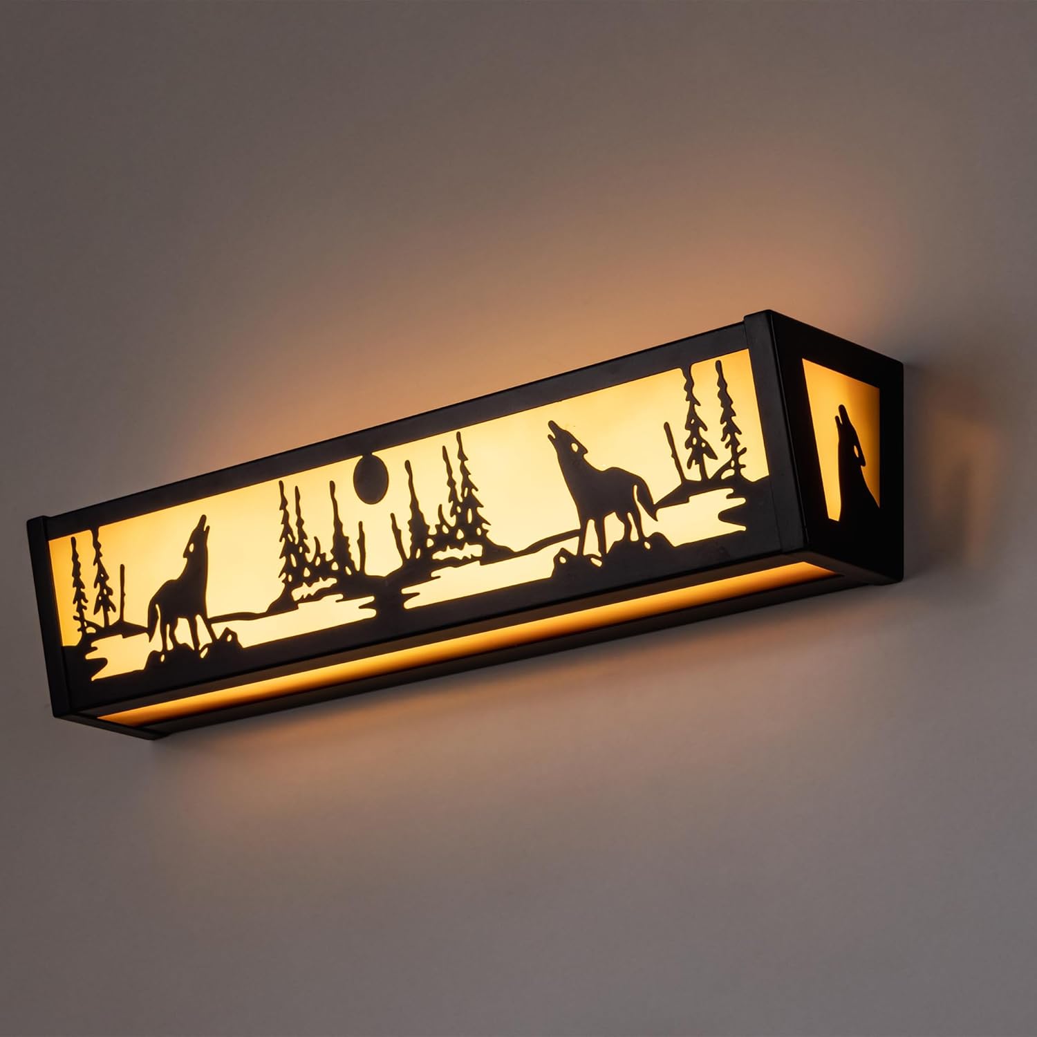 TOCHIC Farmhouse LED Bathroom Vanity Light Fixtures, Rustic Wildlife Wolf Vanity Lights Over Mirror, Black Forest Western Sconces Wall Lighting for Bathroom, Cabinet, Powder Room, Living Room, 24" L