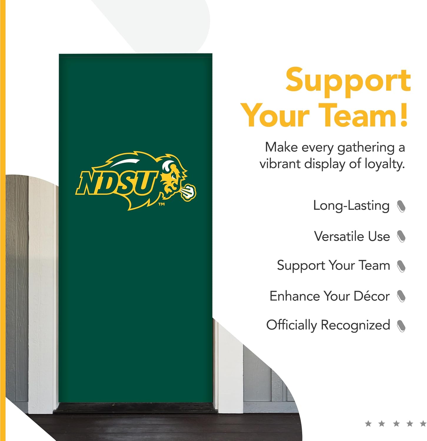 North Dakota State Bison College Sports Printed Front Door Banner - NCAA Licensed - Durable Vinyl - School Banner (Green, Gold) (36" x 80")