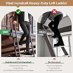 10.35FT Industrial Style Rolling Loft Ladder, 8 Steps with Black Steel Handrails & Solid Wood Steps, 450lbs Capacity, Fits 8.2-9FT Installation Height,for Attic, Kitchen, Warehouse, Bookshelf& Outdoor
