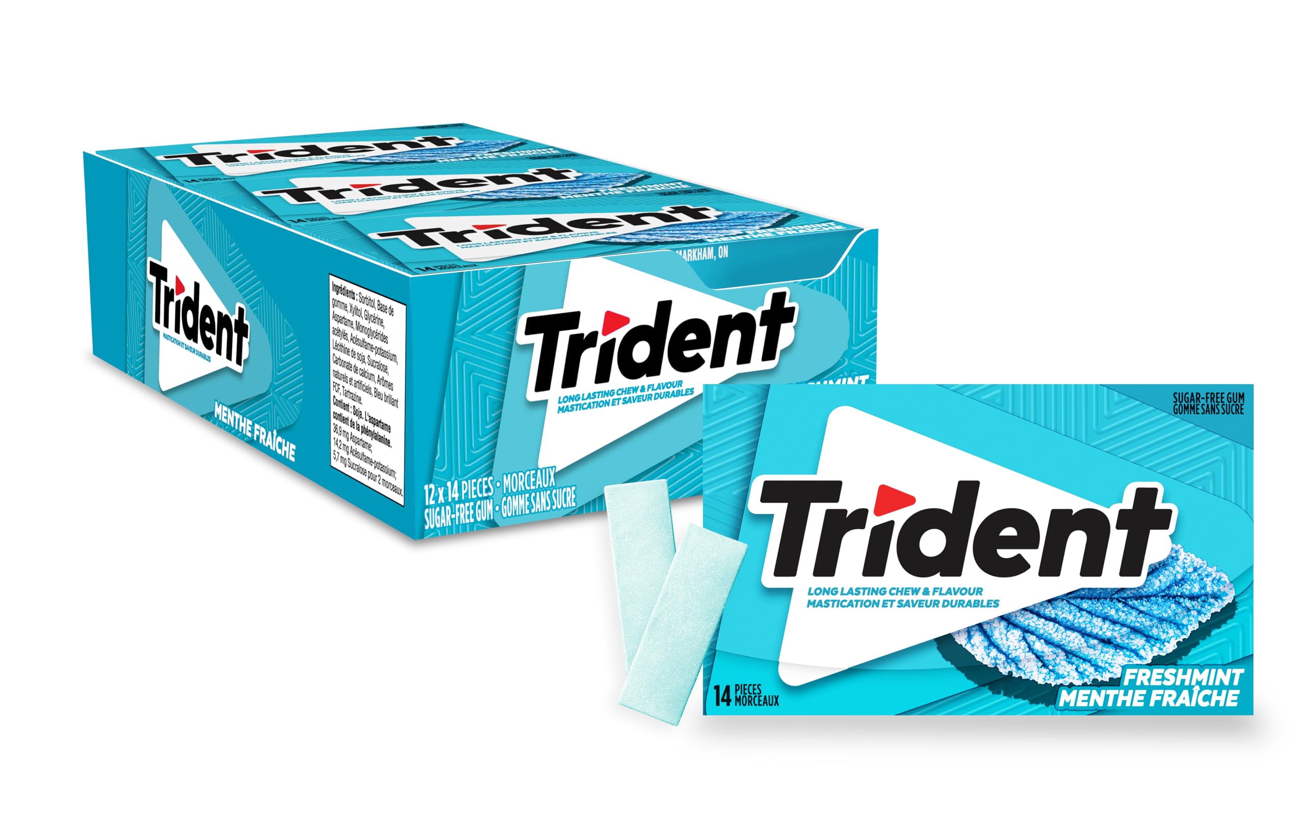 Trident Sugar-Free Gum Slab Freshmint Gum, 12 Count
