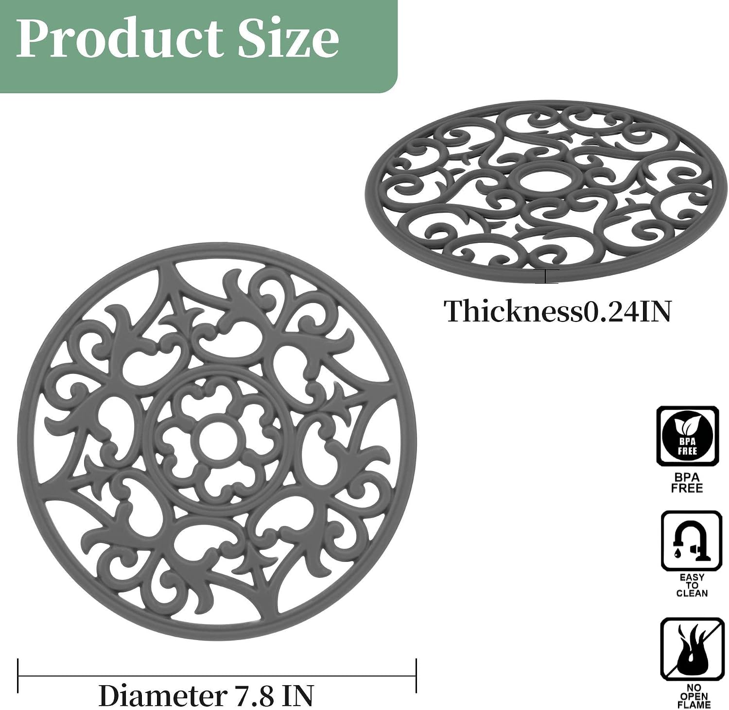 Silicone Trivets Mats Set 3, Multi-Use Intricately Carved Trivets for Hot Dishes & Pots & Pans, Non-Slip&Flexible Round Heat Resistant Pot Holder for Kitchen Table, Countertop Hot Pads White
