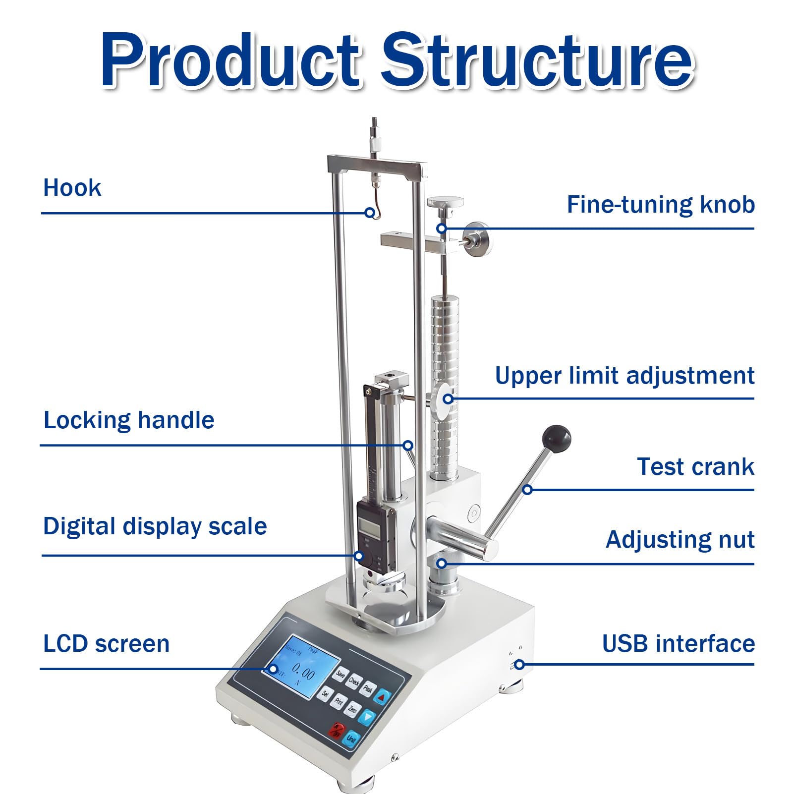 Medidor de fuerza digital de compresión de tensión, 3 modos (tiempo real/pico/pico automático), unidades N/kg/LB, para pruebas de empuje y tracción de hasta 200 N
