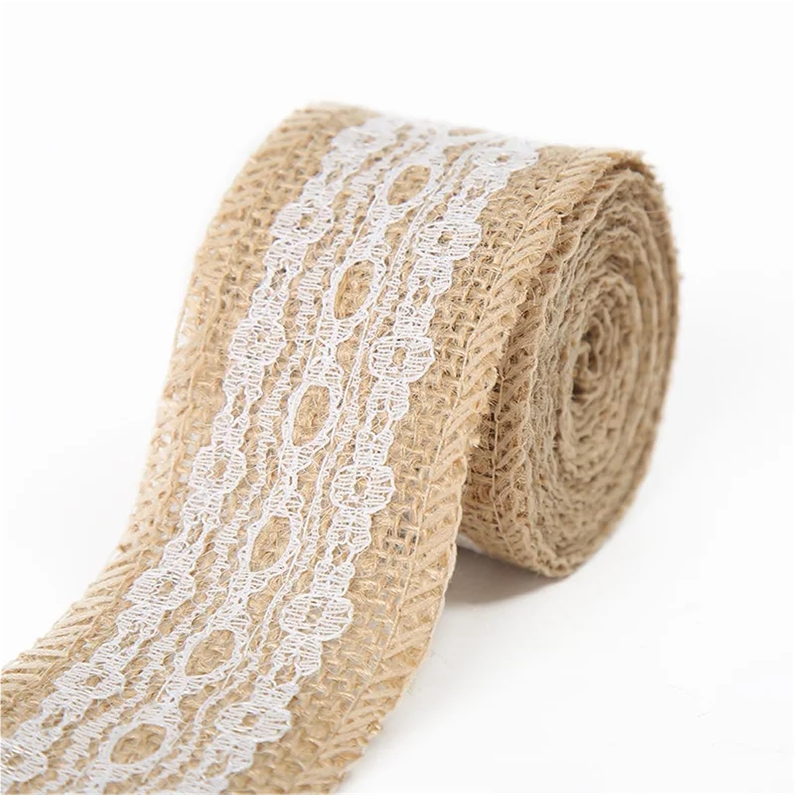 Hessian Roll 1-10Meters Natural Jute Burlap Ribbon with White Lace Trim Handcraft Linen for DIY Wedding Home Decor Packaging(N0.09 Width 5cm,1Meter)