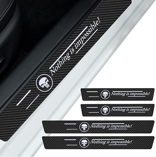 4 protectores de umbral de puerta de cuero de fibra de carbono para automóvil, protector universal autoadhesivo de pedal de bienvenida, protectores