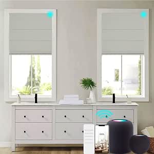 Changshade Smart Motorized Roman Shades Blackout Blinds Remote Control Automatic for Indoor Windows Door Custom Black Out Room Darkening Work with Alexa Google Home for Bedroom Bathroom, Light Coffee