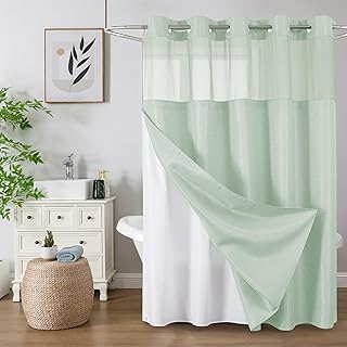 No Hook Shower Curtain with Snap in Fabric Liner, Waffle Weave Heavy Dut...