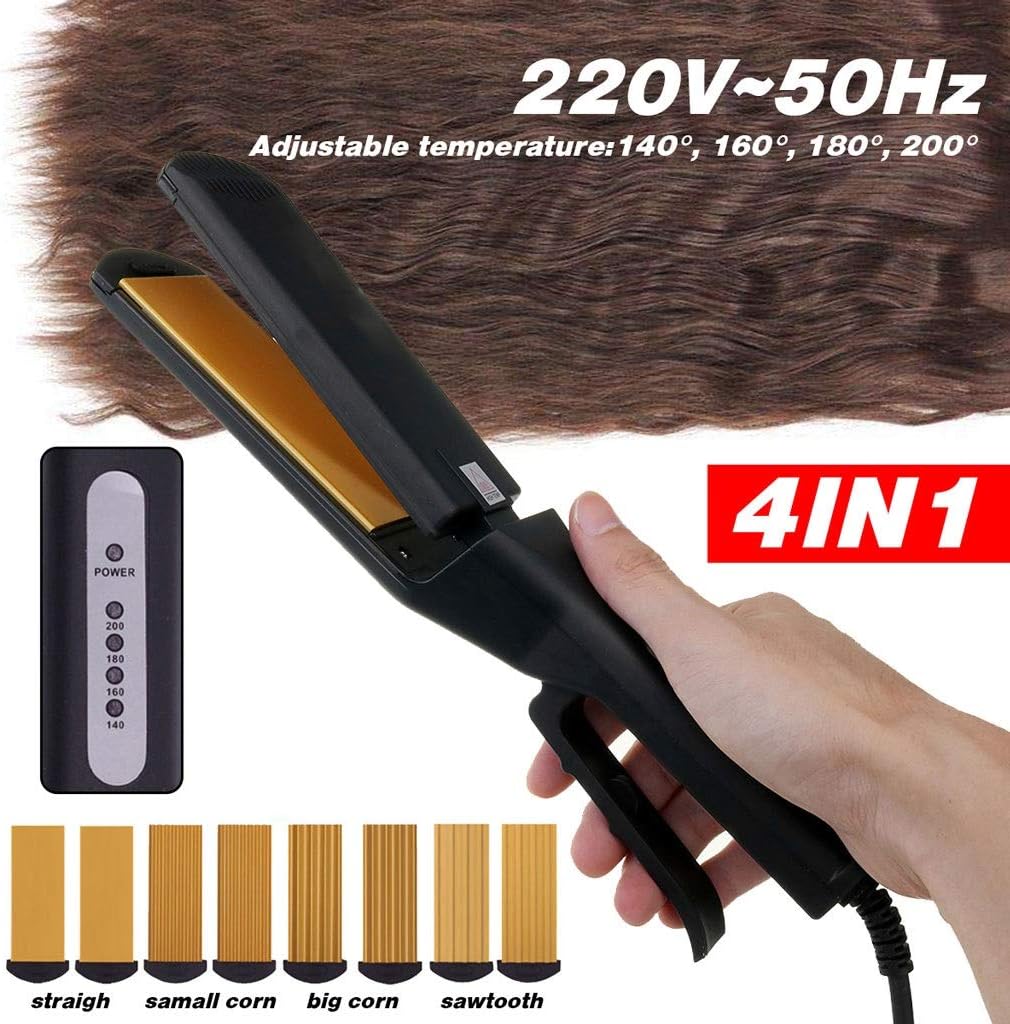 4 in 1 Professional Hair Salon Ceramic Curling Styler Straightener Curler Corn Interchangeable Irons Crimpers