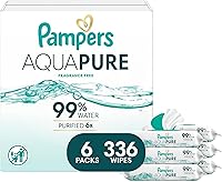Pampers Aqua Pure Baby Wipes 99% Water Fragrance Free 336 Count 6 Flip-Top Packs Sensitive Skin Safe
