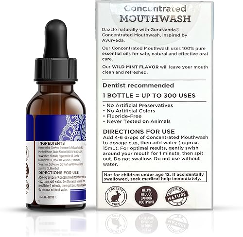 Miniatura 8 de GuruNanda Enjuague bucal concentrado (2 onzas líquidas), sin flúor, enjuague bucal de menta con aceites esenciales naturales, soporta 300 enjuagues,