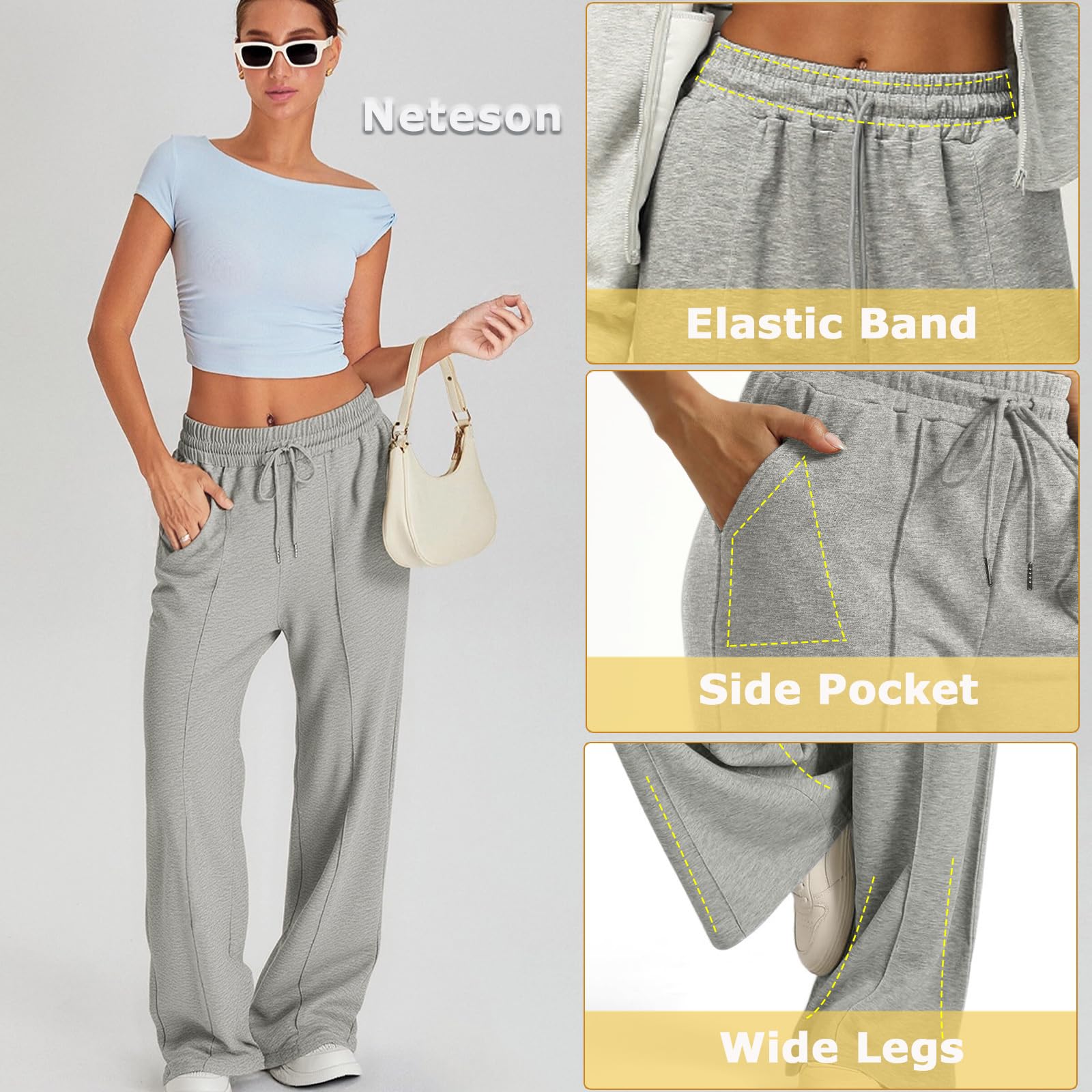 Pantaloni Sportivi Donna Larghi Pantaloni da Jogging Gamba Larga Pantalone della Tuta Vita Alta della con Tasche Pantaloni Jogger Fitness Sport Yoga