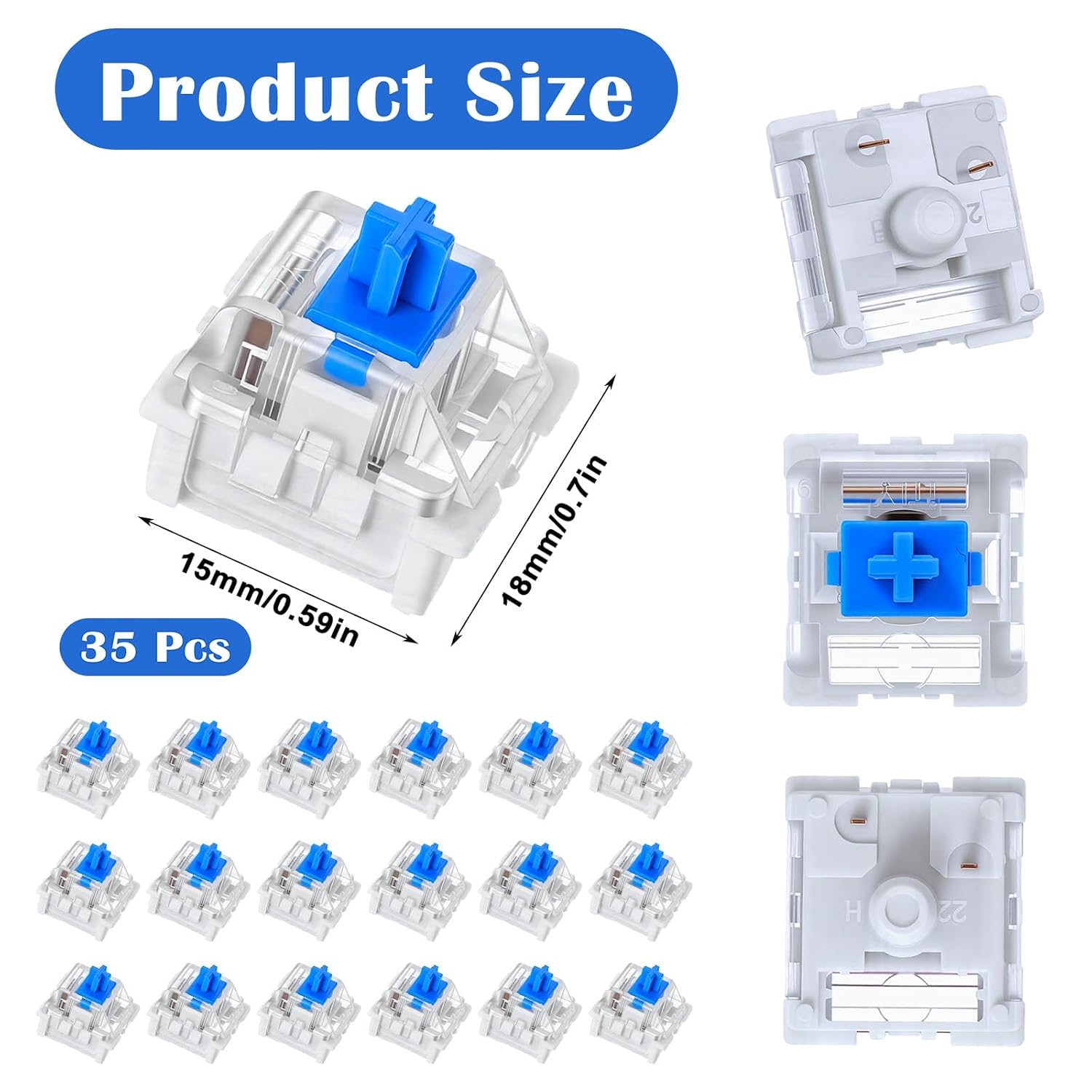 35Pcs Blue Switch Mechanical Keyboard Switch Universal Replacement Parts