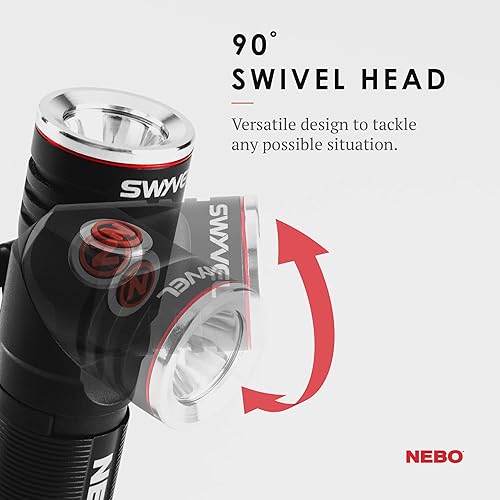 Miniatura 3 de NEBO SWYVEL - Linterna recargable de 1000 lúmenes faro compacto recargable EDC A90 grados, cabeza giratoria 5 modos de luz control inteligente de