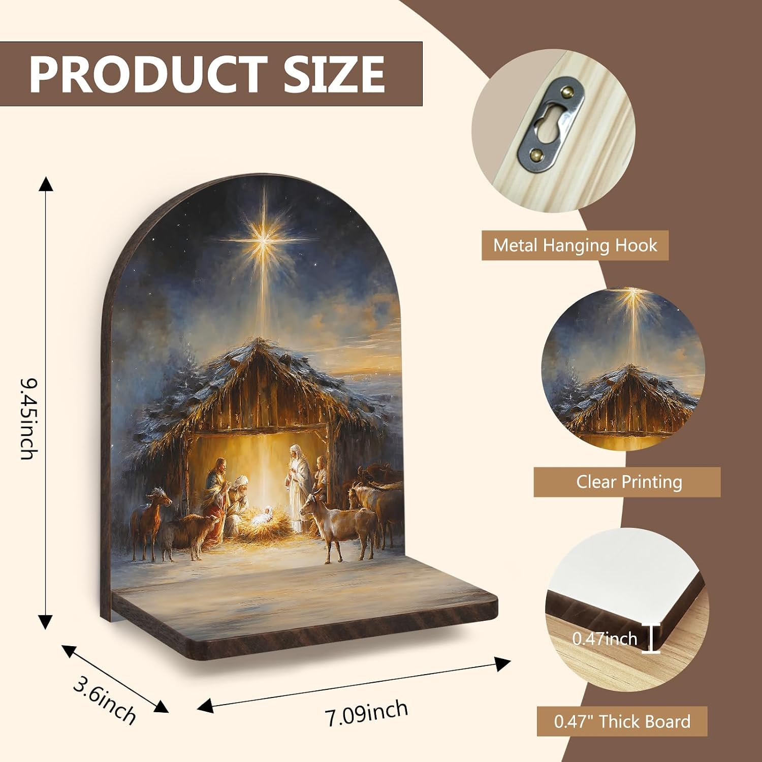 Christmas Christian Nativity Arched Wooden Wall Shelves Decor image 3