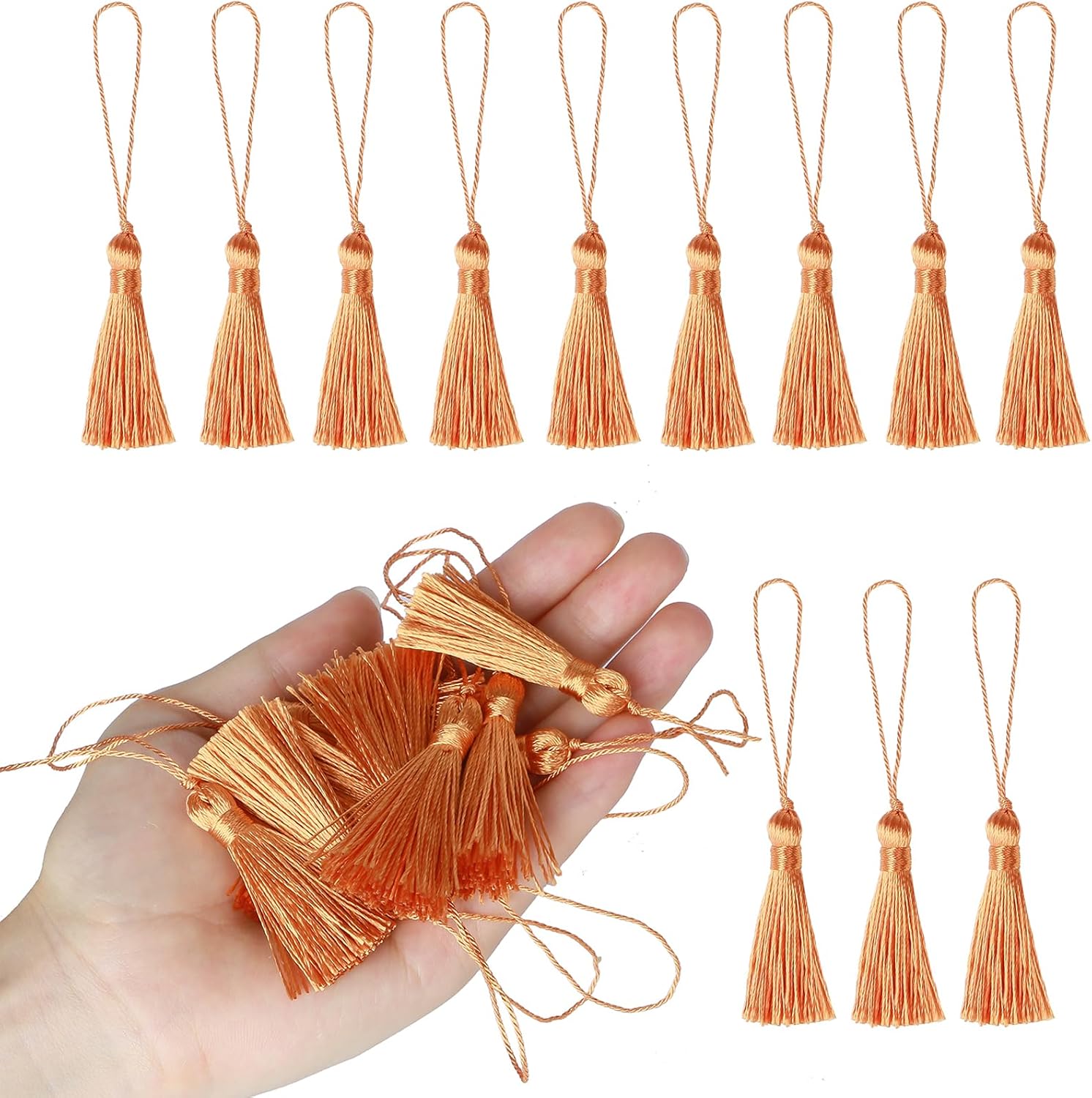 48pcs 3.75inch Mini Bookmark Tassels Handmade Keychain Tassel Silky Floss Craft Tassel for Jewelry Making,Tags,DIY Accessory (Light Green, 48pcs)