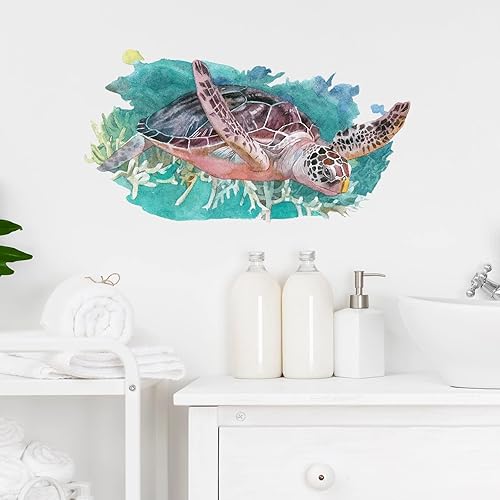 Calcomanía de pared de tortuga marina para cuarto de bebé, animales marinos para baño, extraíble, despegar y pegar, impermeable, decoración de pared