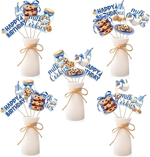 Funmemoir Milk and Cookies Birthday Party Decorations - 24PCS Centerpiece Sticks