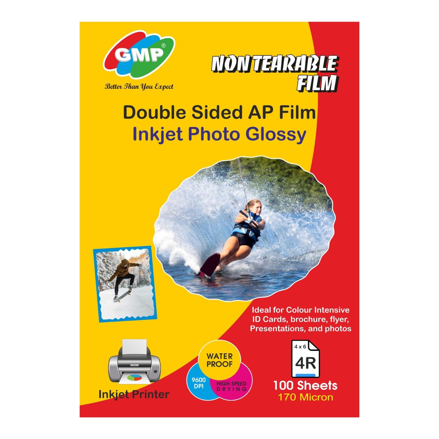 GMP Premium 4 x 6 (4R) 170 Micron Double sided Non Tearable, Water Proof, Instant Dry Glossy Inkjet Photo Paper AP Film
