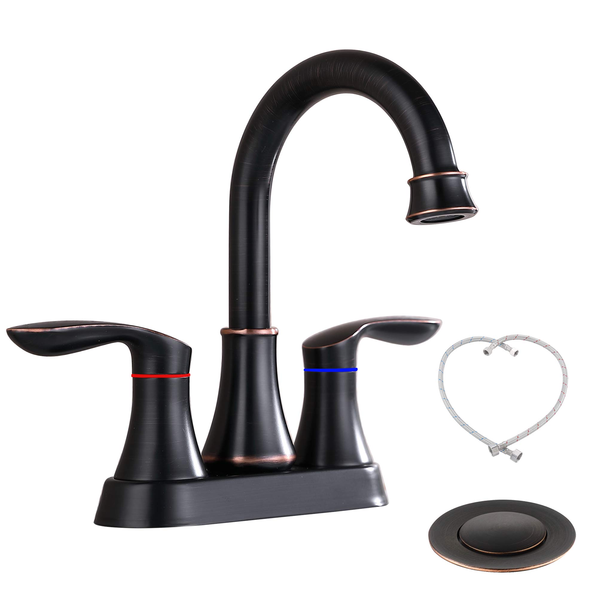 Robinet lavabo bronze huilé 4 pouces avec bonde et tuyaux d'alimentation inclus