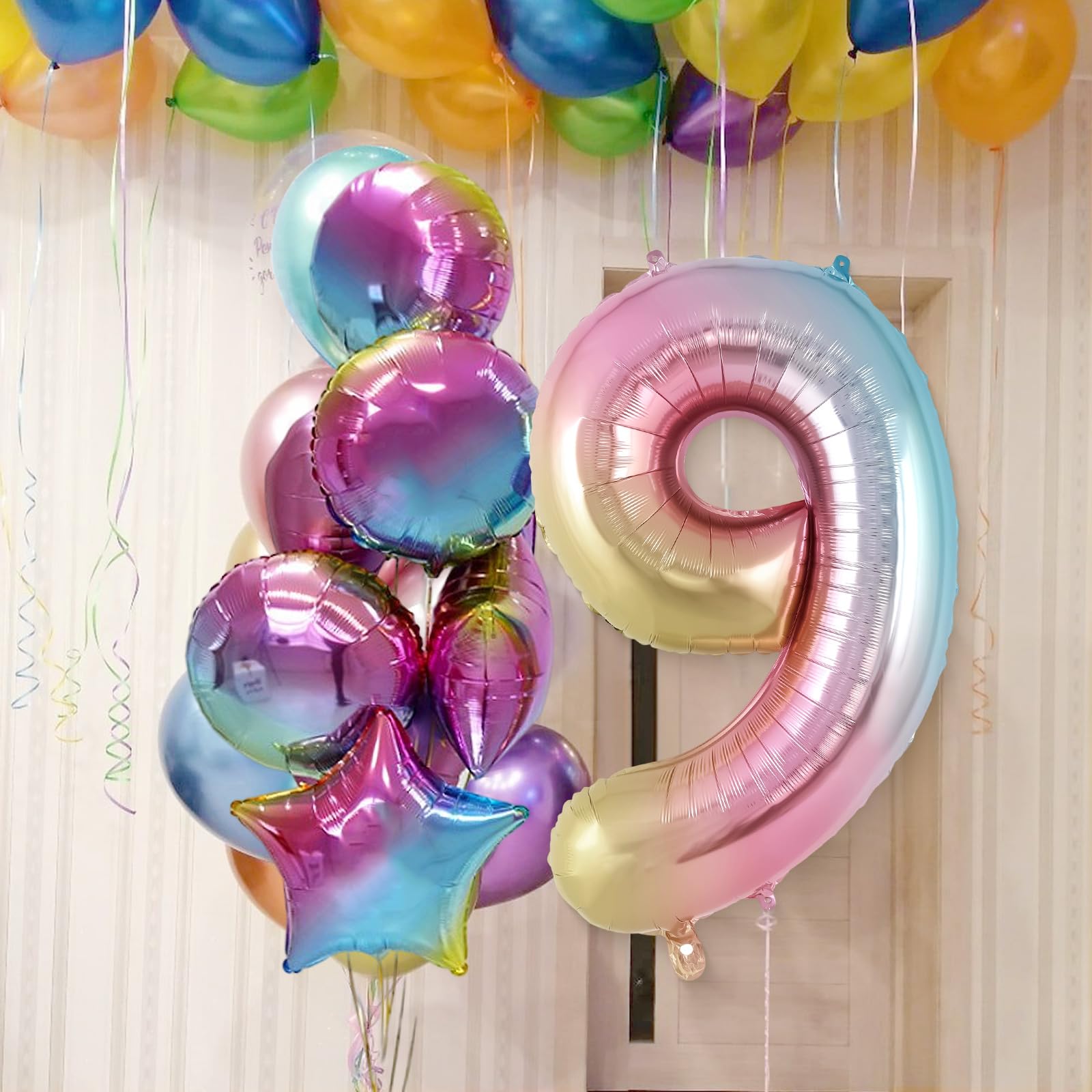 Amazon.com: Rainbow Gradient Number 9 Balloon, 40 Inch Big Large